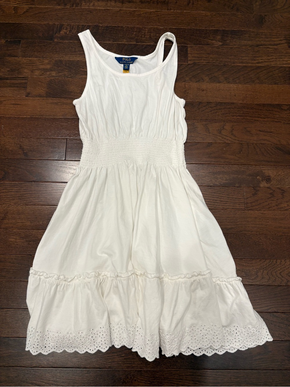 Polo Ralph Lauren Girls White Eyelet Smocked Tiered Sundress L 12-14